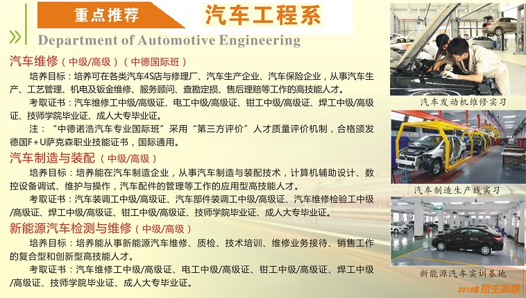 汽车工程系2018年度招生专业简介